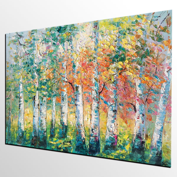 Landscape Oil Paintings, Birch Tree Painting, Large Wall Art Painting, Custom Oil Painting on Canvas, Wall Art Paintings for Sale-Art Painting Canvas