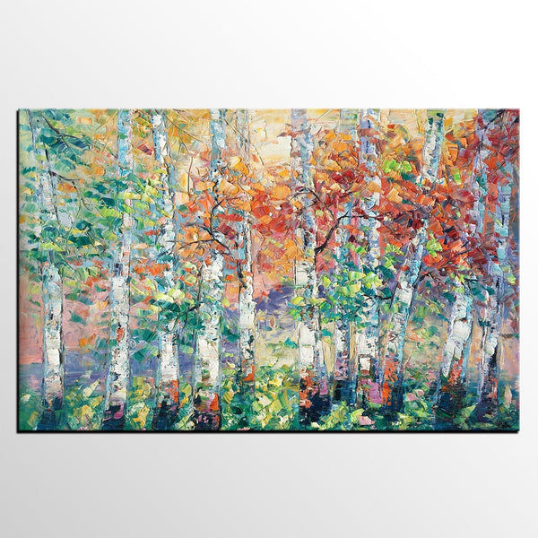 Autumn Paintings, Birch Tree Painting, Landscape Canvas Painting, Landscape Painting for Dining Room, Custom Canvas Painting-Art Painting Canvas