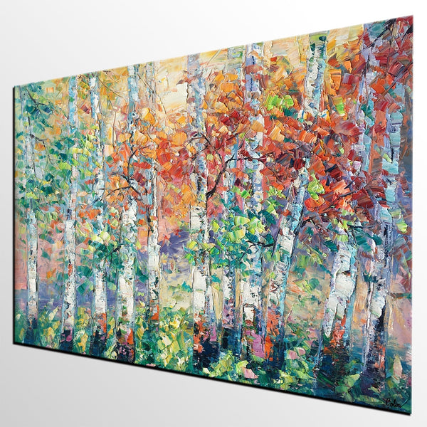 Autumn Paintings, Birch Tree Painting, Landscape Canvas Painting, Landscape Painting for Dining Room, Custom Canvas Painting-Art Painting Canvas