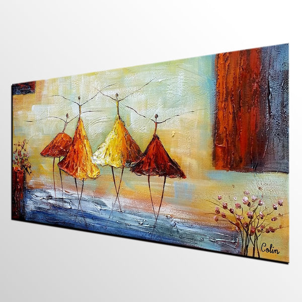 Dancing Painting, Heavy Texture Art Paintings, Acrylic Painting for Dining Room, Abstract Modern Painting, Ballet Dancer Painting, Custom Art-Art Painting Canvas