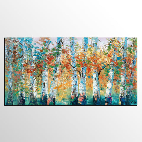Forest Tree Painting, Custom Extra Large Painting, Original Painting, Oil Painting for Dining Room-Art Painting Canvas