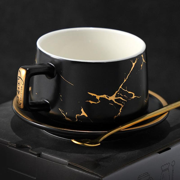 Black Coffee Cup, White Coffee Mug, Tea Cup, Ceramic Cup, Coffee Cup and Saucer Set-Art Painting Canvas
