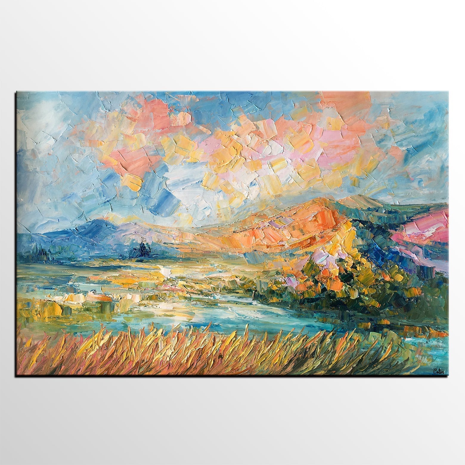 Custom Abstract Painting, Large Oil Painting, Autumn Mountain Landscape Painting, Heavy Texture Painting-Art Painting Canvas