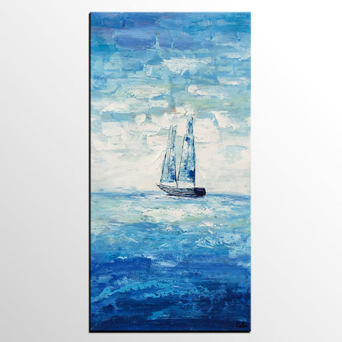 Boat Painting, Landscape Canvas Painting, Dining Room Canvas Painting, Custom Oil Painting on Canvas-Art Painting Canvas