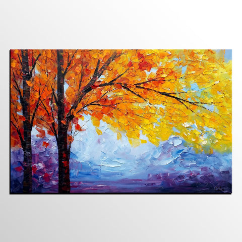 Autumn Tree Painting, Autumn Paintings, Original Landscape Oil Paintings, Custom Art, Canvas Painting for Living Room-Art Painting Canvas