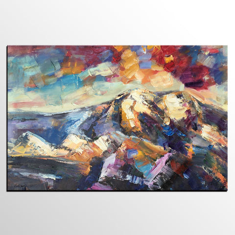 Mountain Landscape Painting, Custom Abstract Oil Paintings, Large Landscape Oil Painting, Large Painting for Sale-Art Painting Canvas