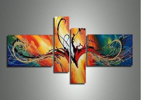 Modern Art on Canvas, 4 Piece Canvas Art, Bedroom Abstract Wall Art, Acrylic Abstract Painting, Contemporary Art for Sale-Art Painting Canvas