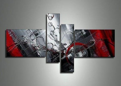 4 Piece Canvas Art, Modern Abstract Painting, Acrylic Painting for Sale, Black and Red Painting, Living Room Simple Contemporary Art-Art Painting Canvas