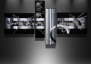 Abstract Canvas Wall Art Paintings, Black and White Painting, Living Room Modern Paintings, Acrylic Painting on Canvas, 4 Piece Wall Art, Buy Painting Online-Art Painting Canvas
