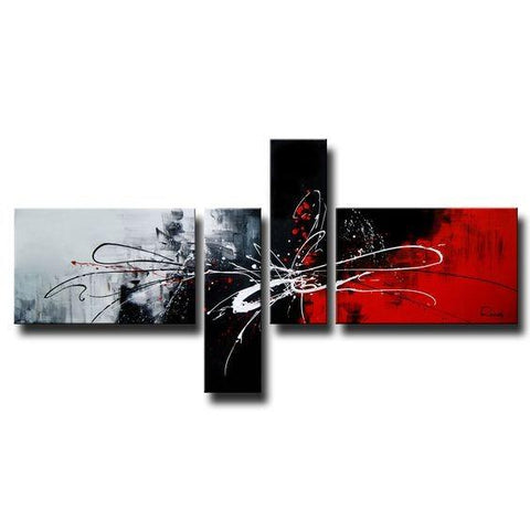 4 Piece Canvas Art Paintings, Huge Painting Above Couch, Abstract Paintings for Living Room, Black and Red Canvas Painting, Buy Art Online-Art Painting Canvas