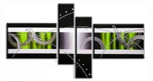 Black and White Paintings, Green Canvas Wall Art Painting, Abstract Painting for Bedroom, 4 Piece Canvas Art, Contemporary Wall Art Paintings, Large Modern Painting-Art Painting Canvas
