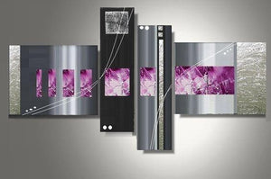 Black, Purple and Silver, Abstract Painting, Abstract Painting on Canvas, Bedroom Wall Art Ideas, Acrylic Painting on Canvas, 4 Piece Wall Art-Art Painting Canvas