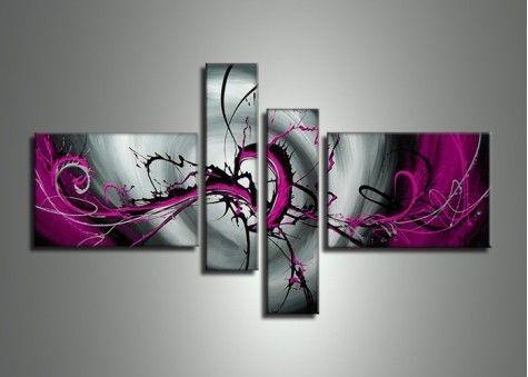 Black and Purple Canvas Wall Art, Abstract Painting for Bedroom, Buy Art Online, Acrylic Art, 4 Piece Wall Art Paintings-Art Painting Canvas
