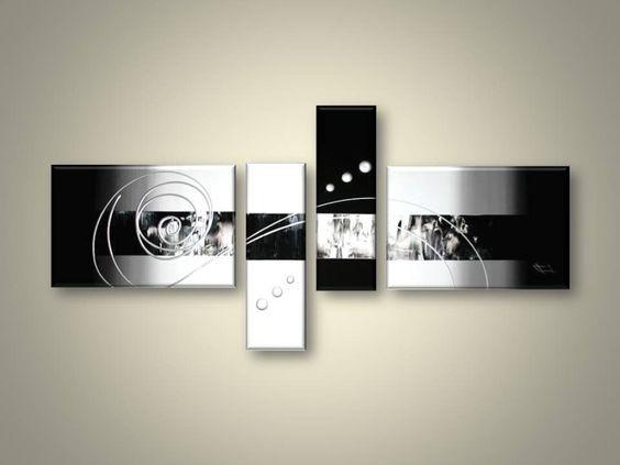 Abstract Acrylic Art, 4 Piece Canvas Art Paintings, Black and White Canvas Wall Art Paintings, Abstract Oil Painting, Modern Wall Art Ideas for Living Room-Art Painting Canvas