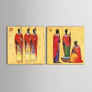 Hand Painted Art, 2 Piece Canvas Painting, African Figure Art, African Woman Painting, Wall Hanging-Art Painting Canvas