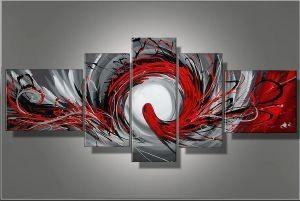 Abstract Art, Red Lines Canvas Painting, Huge Wall Art, Large Art Painting, 5 Panel Canvas Set-Art Painting Canvas