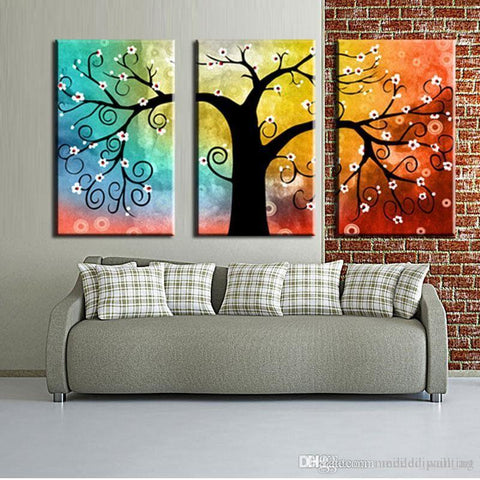 3 Piece Canvas Painting, Tree of Life Painting, Hand Painted Wall Art, Acrylic Painting for Bedroom, Group Paintings for Sale-Art Painting Canvas