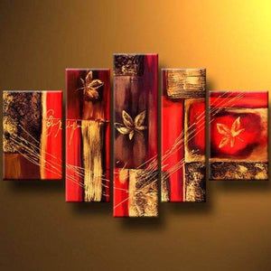 Abstract Flower Painting, Red Canvas Painting, Extra Large Wall Art, Acrylic Art, 5 Panel Painting Set-Art Painting Canvas