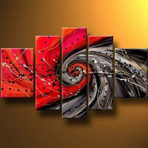 Abstract Painting on Canvas, Red Canvas Painting, Modern Wall Art Paintings, Extra Large Painting for Living Room, 5 Panel Wall Painting-Art Painting Canvas