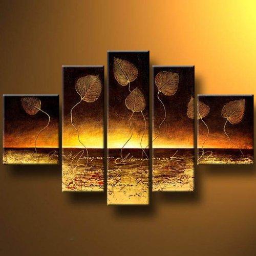Abstract Canvas Paintings, Modern Abstract Painting, Golden Leaves Painting, Canvas Painting for Dining Room, Modern Wall Art Paintings-Art Painting Canvas