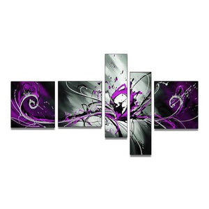 Hand Painted Art, Group Painting, Purple and Black Abstract Art, 5 Piece Wall Painting, Large Wall Art, Abstract Painting, Huge Wall Art, Acrylic Art-Art Painting Canvas