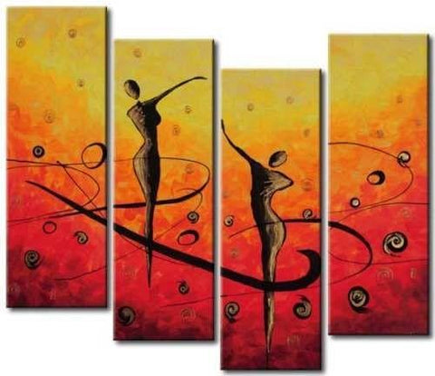 Ready to Hang Painting, Abstract Modern Art, Bedroom Wall Paintings, Abstract Figure Art, Abstract Painting on Canvas, 4 Piece Wall Art Ideas-Art Painting Canvas