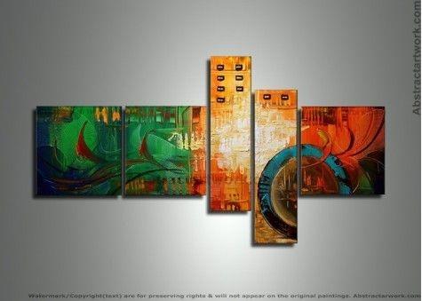 Group Painting, Canvas Painting, Large Wall Art, Abstract Painting, Huge Wall Art, Acrylic Art, Abstract Art, 5 Piece Wall Painting-Art Painting Canvas