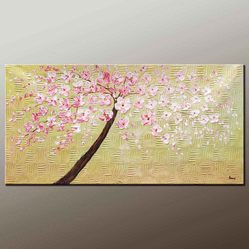 Modern Art, Contemporary Art, Tree Painting, Oil Painting, Flower Painting, Bedroom Wall Art, Heavy Texture Painting, Bedroom Wall Art, Canvas Art-Art Painting Canvas