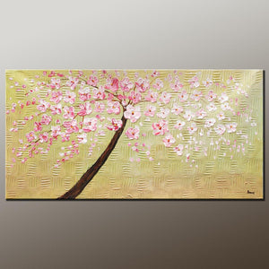 Modern Art, Contemporary Art, Tree Painting, Oil Painting, Flower Painting, Bedroom Wall Art, Heavy Texture Painting, Bedroom Wall Art, Canvas Art-Art Painting Canvas