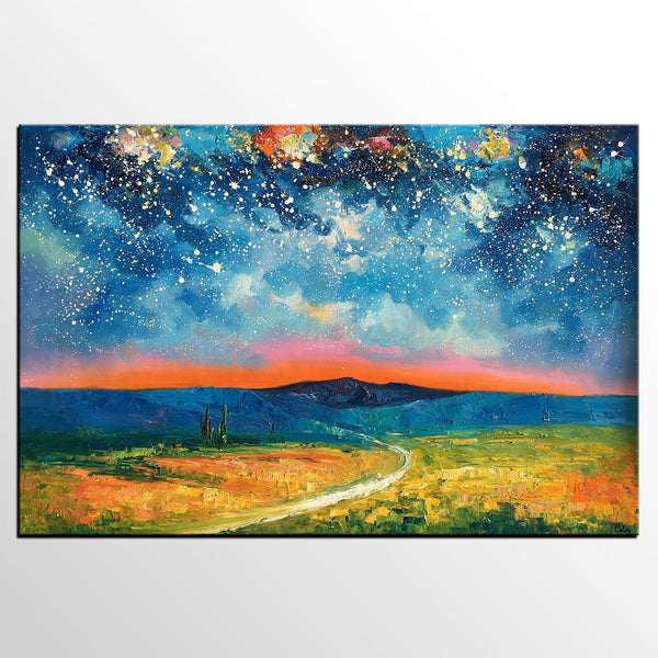 Heavy Texture Painting, Starry Night Sky Painting, Landscape Painting, Custom Large Canvas Art-Art Painting Canvas