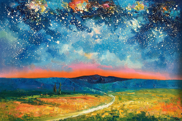 Heavy Texture Painting, Starry Night Sky Painting, Landscape Painting, Custom Large Canvas Art-Art Painting Canvas
