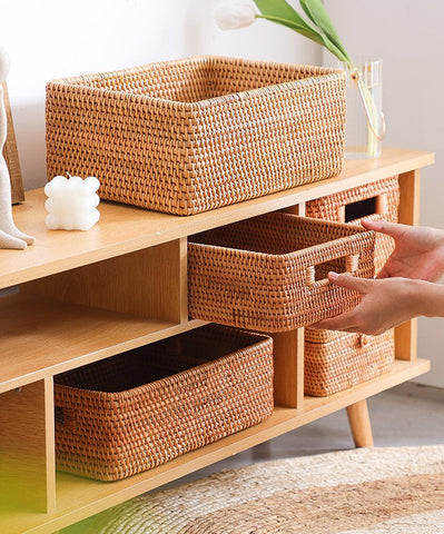 Rectangular Storage Baskets, Storage Baskets for Shelves, Woven Rattan –  Paintingforhome