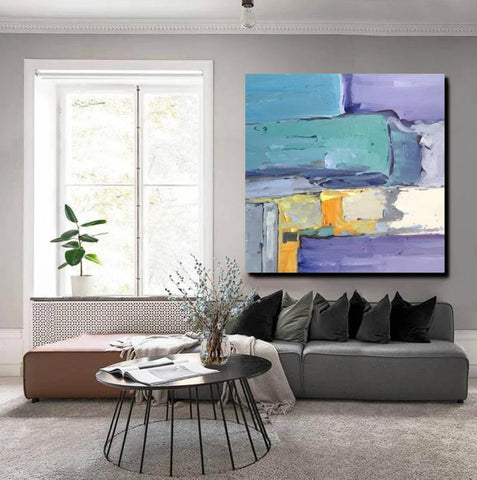Canvas Painting for Living Room, Simple Modern Paintings, Blue Abstract Modern Paintings, Acrylic Painting on Canvas, Hand Painted Canvas Art-Art Painting Canvas