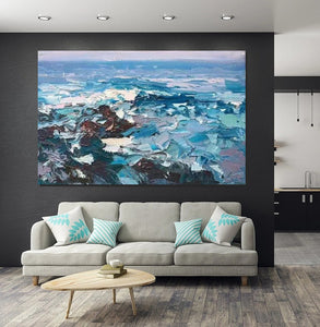 Landscape Canvas Paintings, Seascape Painting, Acrylic Paintings for Living Room, Abstract Landscape Paintings, Seascape Big Wave Painting, Heavy Texture Canvas Art-Art Painting Canvas