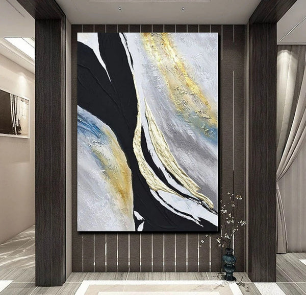 Black Abstract Acrylic Paintings, Large Paintings for Bedroom, Simple Modern Art, Modern Wall Art Ideas, Contemporary Canvas Paintings-Art Painting Canvas
