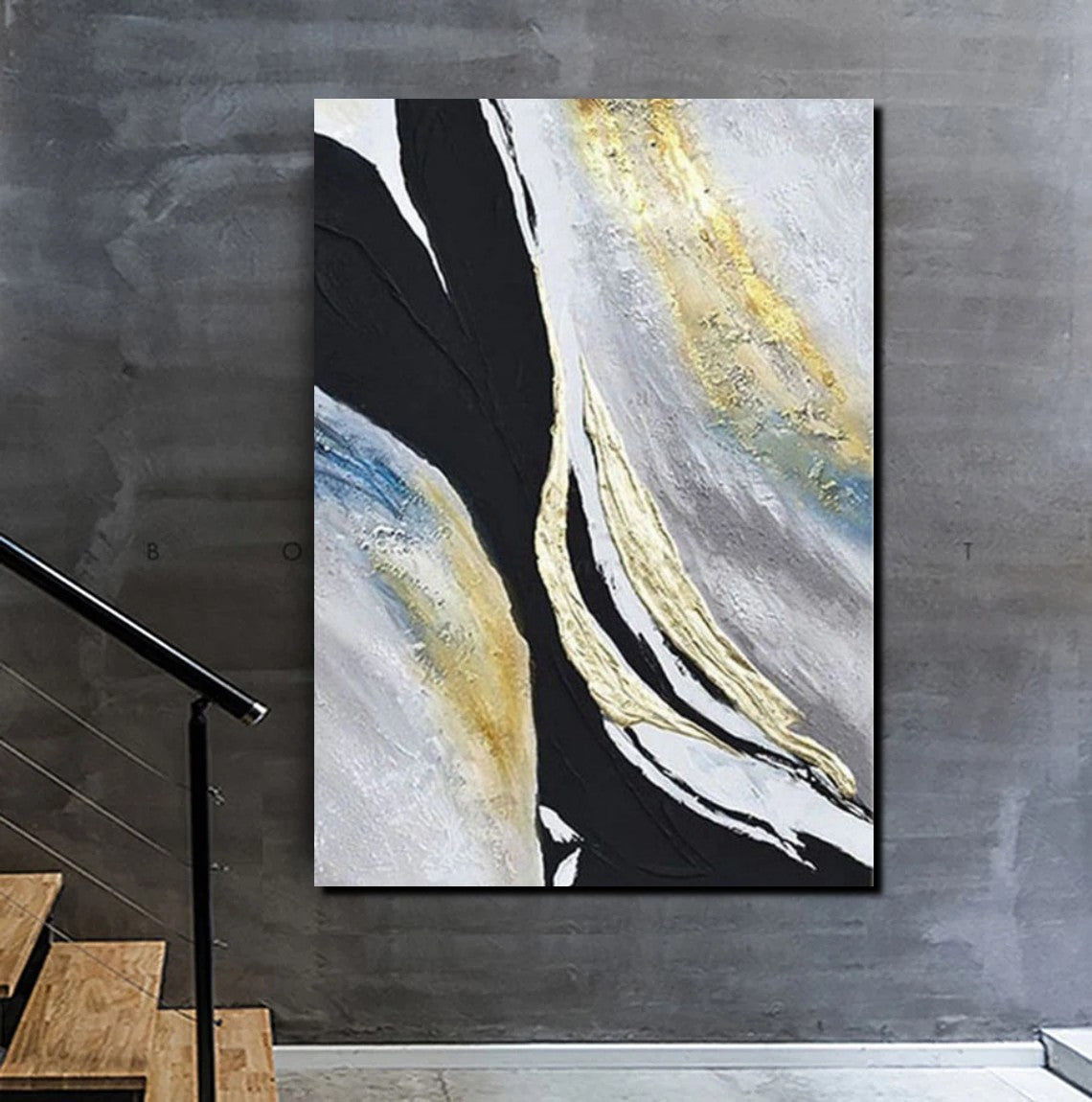 Black Abstract Paintings Large Canvas, Modern Dark Artwork, Minimalist Wall Decor, Hand Painted Original, Living Room Statement Piece