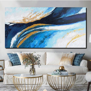 Living Room Wall Art Paintings, Blue Acrylic Abstract Painting Behind Couch, Large Painting on Canvas, Buy Paintings Online, Acrylic Painting for Sale-Art Painting Canvas
