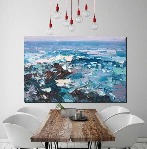 Landscape Canvas Paintings, Seascape Painting, Acrylic Paintings for Living Room, Abstract Landscape Paintings, Seascape Big Wave Painting, Heavy Texture Canvas Art-Art Painting Canvas