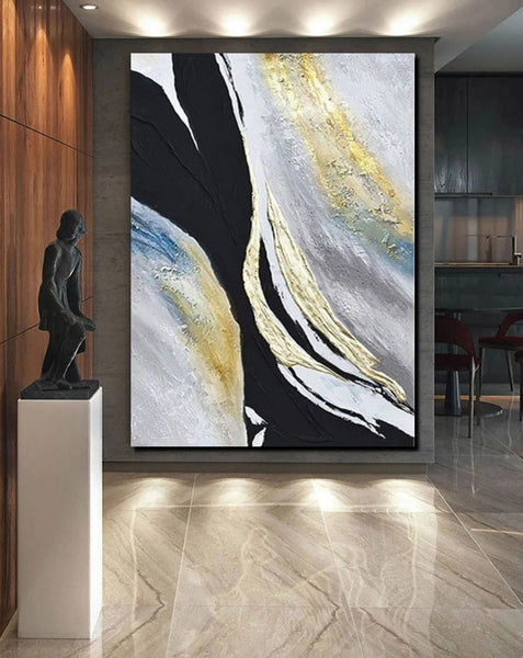 Black Abstract Acrylic Paintings, Large Paintings for Bedroom, Simple Modern Art, Modern Wall Art Ideas, Contemporary Canvas Paintings-Art Painting Canvas
