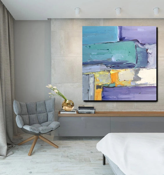 Canvas Painting for Living Room, Simple Modern Paintings, Blue Abstract Modern Paintings, Acrylic Painting on Canvas, Hand Painted Canvas Art-Art Painting Canvas
