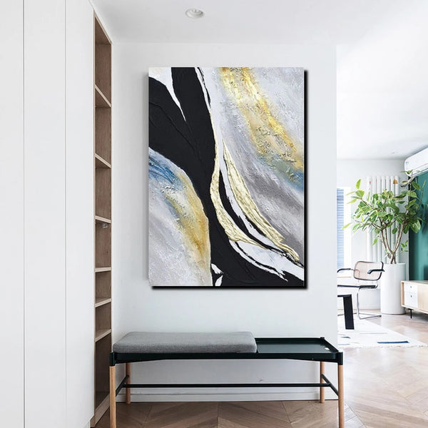 Black Abstract Acrylic Paintings, Large Paintings for Bedroom, Simple Modern Art, Modern Wall Art Ideas, Contemporary Canvas Paintings-Art Painting Canvas