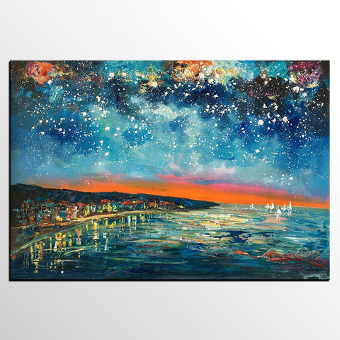 Landscape Canvas Paintings, Starry Night Sky Painting, Landscape Painting for Sale, Custom Original Painting on Canvas-Art Painting Canvas