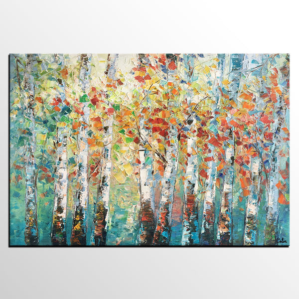 Canvas Art Painting, Large Wall Art, Summer Birch Tree Painting, Custom Extra Large Oil Painting-Art Painting Canvas