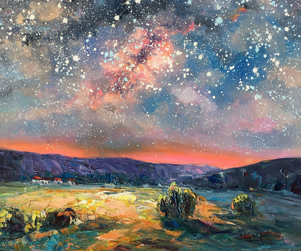 Abstract Landscape Painting, Starry Night Sky Painting, Heavy Texture Painting, Impasto Painting, Custom Wall Art Paintings for Living Room-Art Painting Canvas