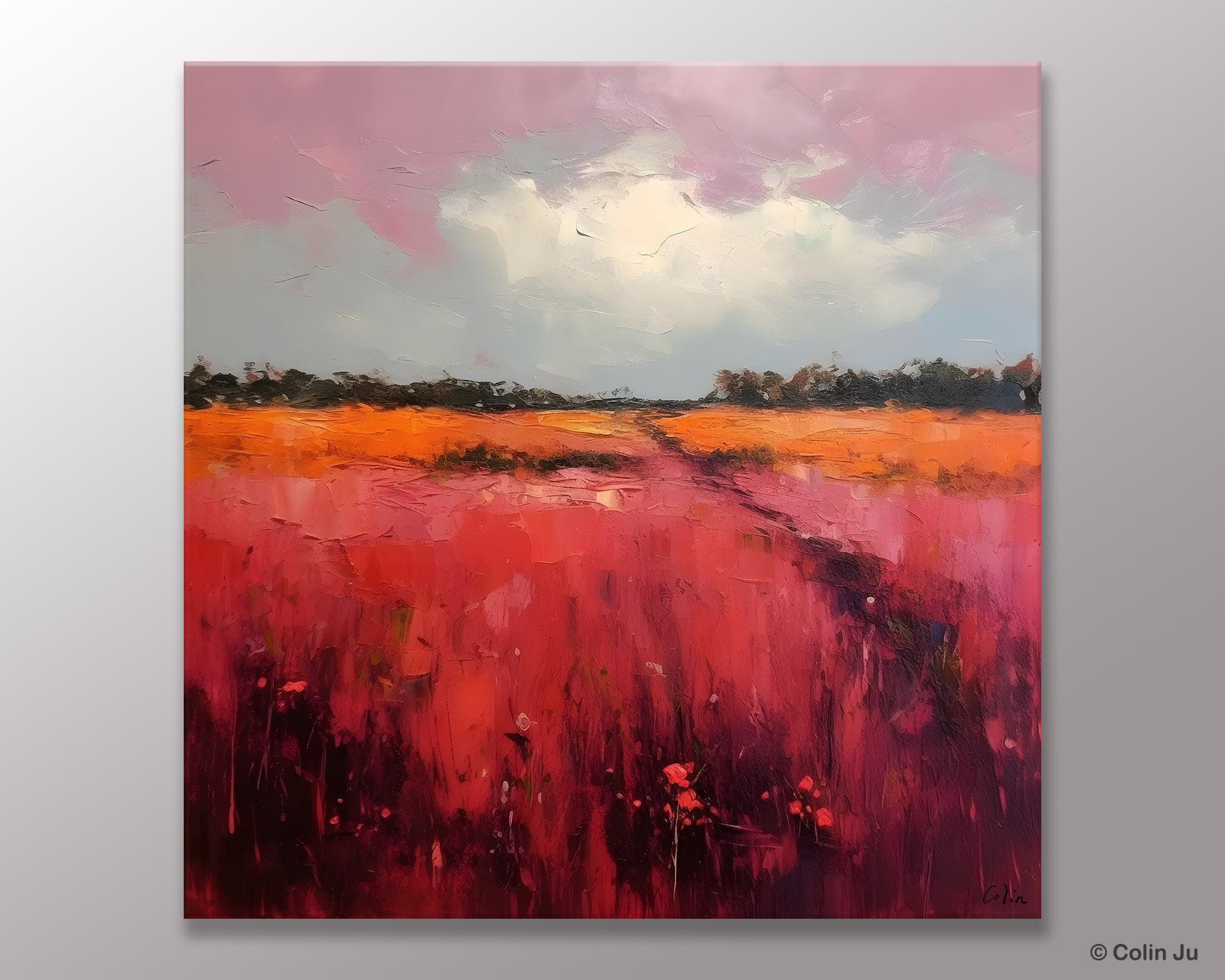 Landscape Paintings for Living Room, Abstract Canvas Painting, Abstract Landscape Art, Red Poppy Field Painting, Original Hand Painted Wall Art-Art Painting Canvas