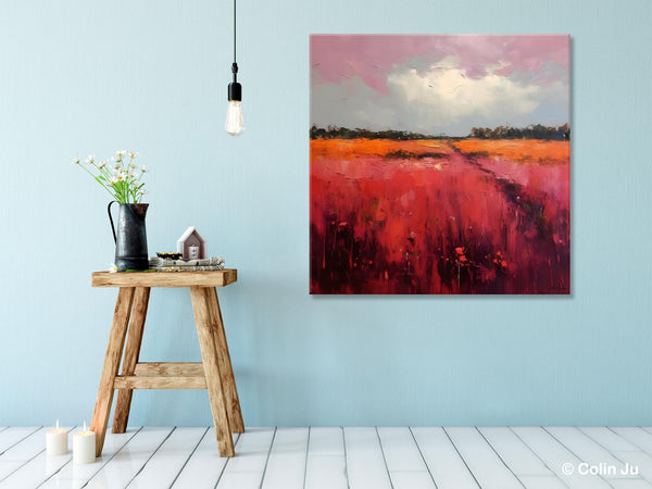 Landscape Paintings for Living Room, Abstract Canvas Painting, Abstract Landscape Art, Red Poppy Field Painting, Original Hand Painted Wall Art-Art Painting Canvas