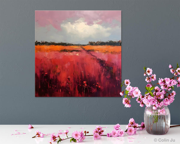 Landscape Paintings for Living Room, Abstract Canvas Painting, Abstract Landscape Art, Red Poppy Field Painting, Original Hand Painted Wall Art-Art Painting Canvas