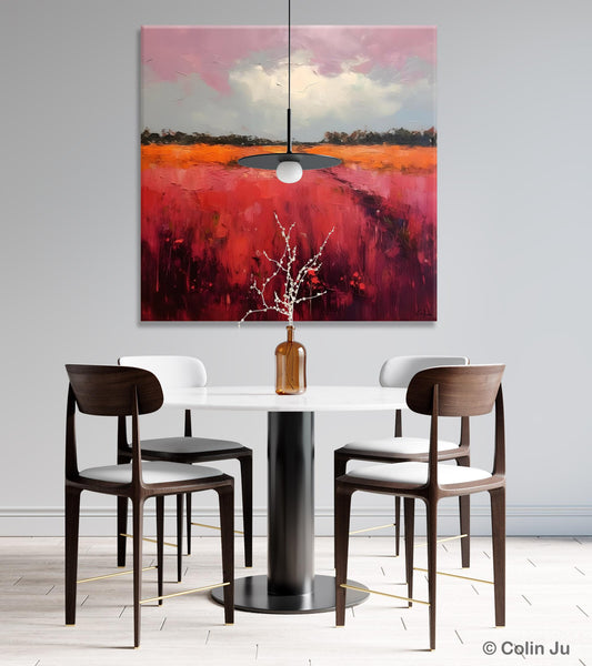 Landscape Paintings for Living Room, Abstract Canvas Painting, Abstract Landscape Art, Red Poppy Field Painting, Original Hand Painted Wall Art-Art Painting Canvas