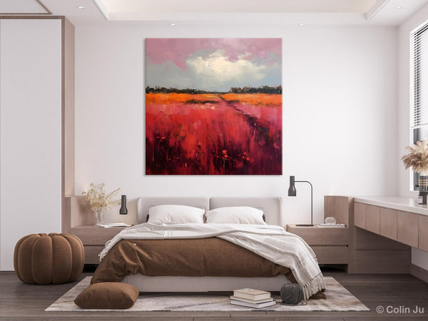 Landscape Paintings for Living Room, Abstract Canvas Painting, Abstract Landscape Art, Red Poppy Field Painting, Original Hand Painted Wall Art-Art Painting Canvas