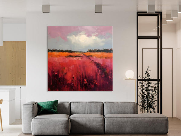 Landscape Paintings for Living Room, Abstract Canvas Painting, Abstract Landscape Art, Red Poppy Field Painting, Original Hand Painted Wall Art-Art Painting Canvas